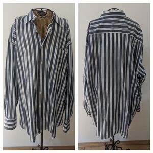 NAUTICA blue white striped dress shirt XXL